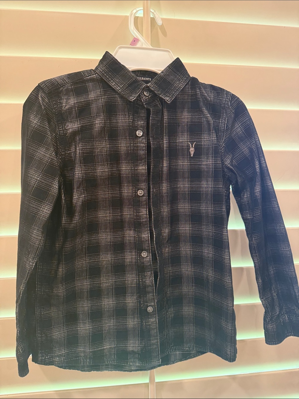 AllSaints Black and Gray Plaid Button-Down Shirt